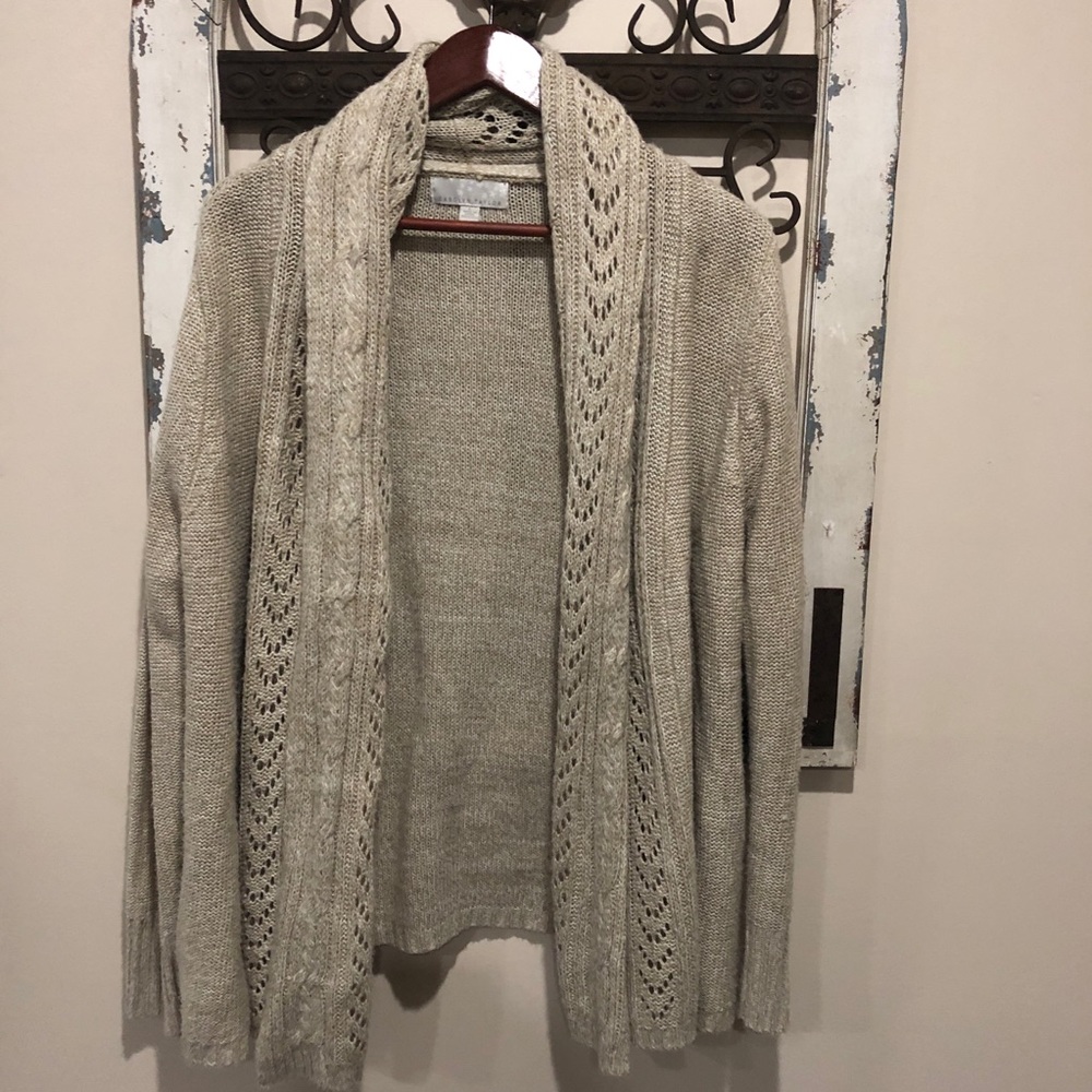 Carolyn Taylor Tan Open Weave Chunky Cardigan Sz L